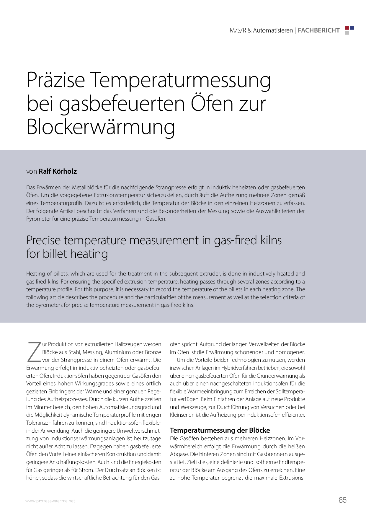 Präzise Temperaturmessung bei gasbefeuerten Öfen zur Blockerwärmung