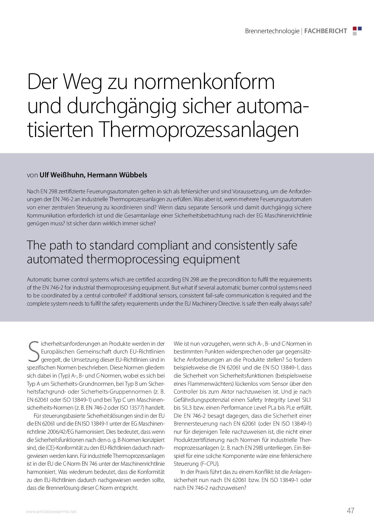 Der Weg zu normenkonform und durchgängig sicher automatisierten Thermoprozessanlagen