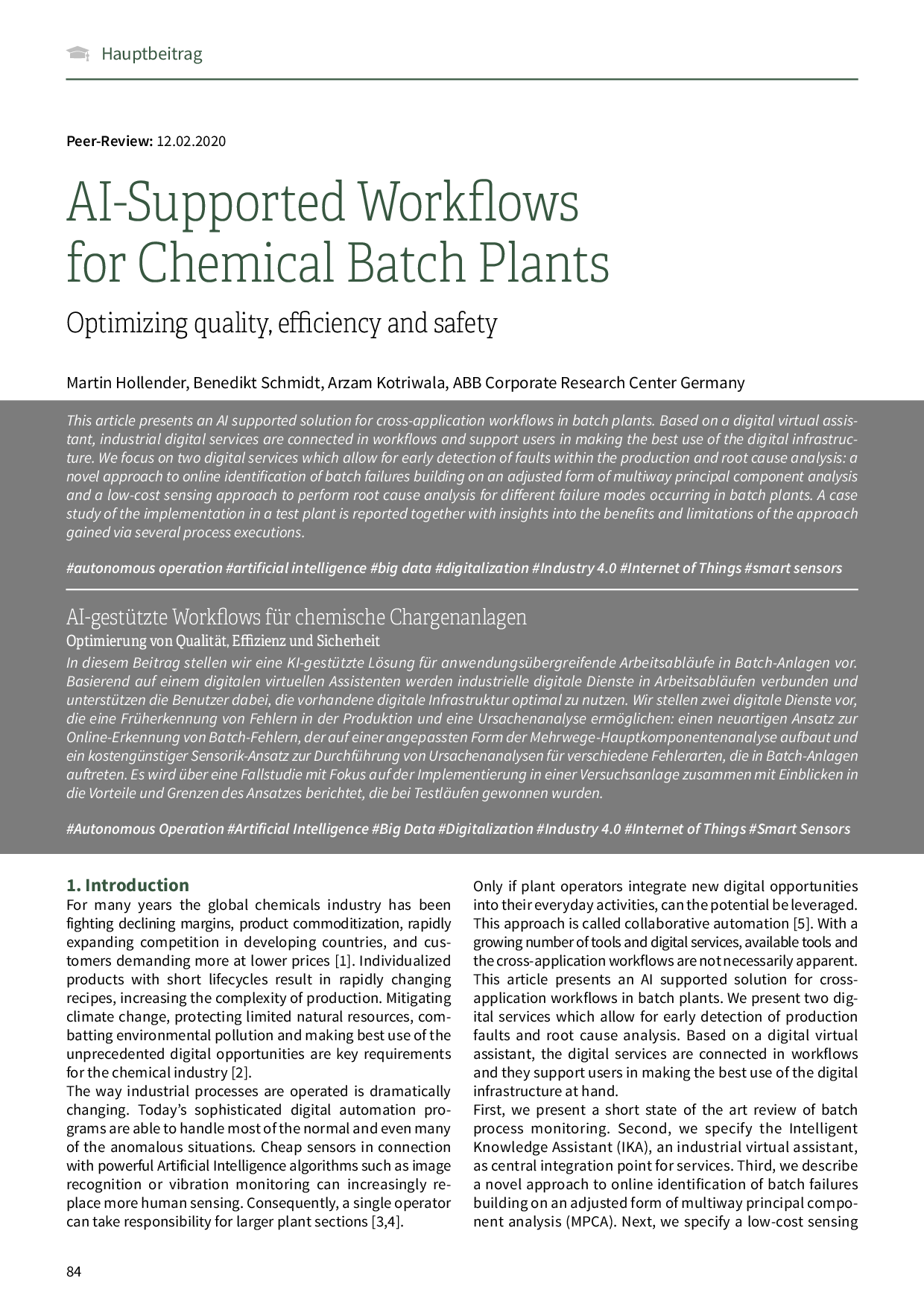 AI-Supported Workflows for Chemical Batch Plants