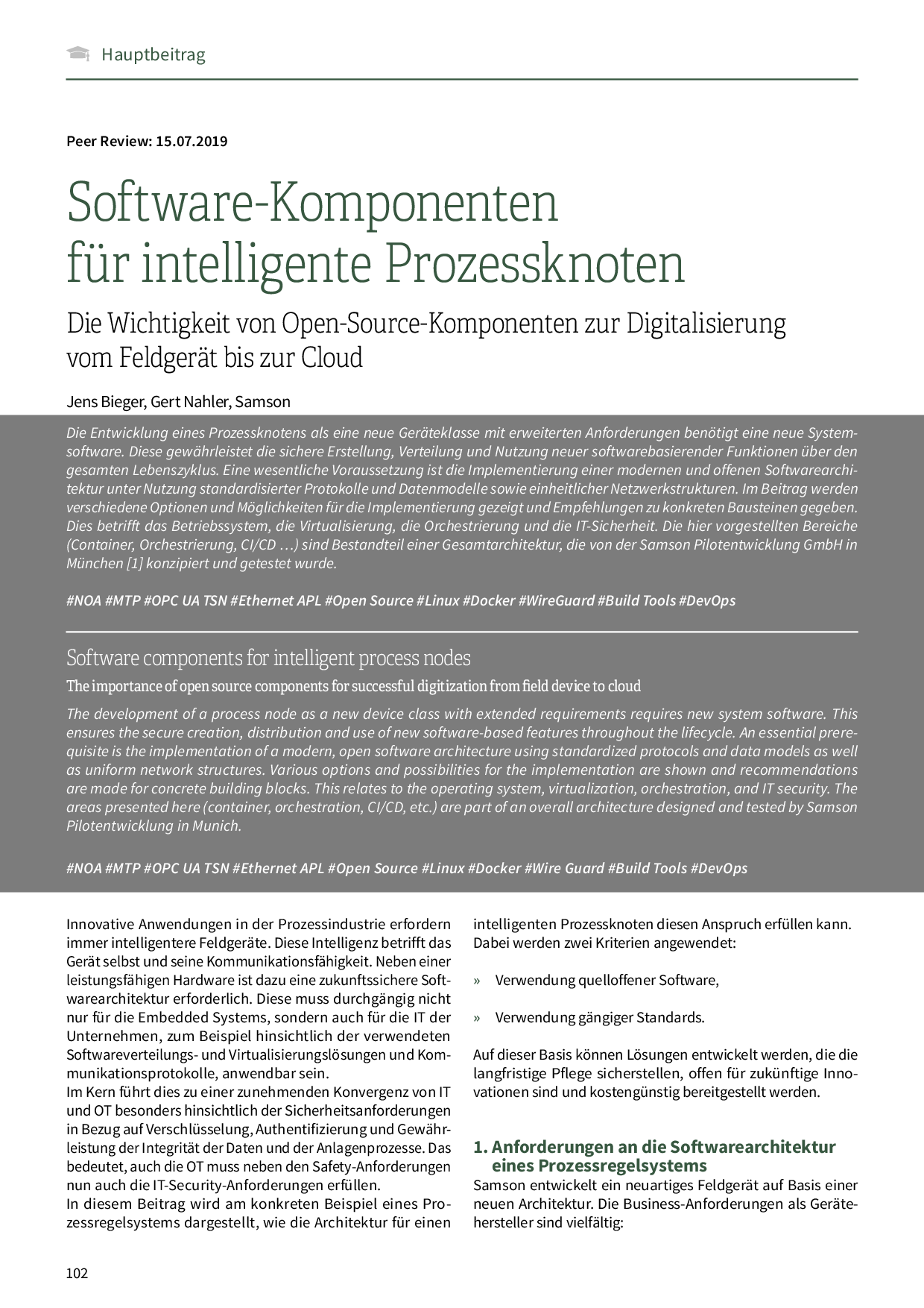 Software-Komponenten für intelligente Prozessknoten