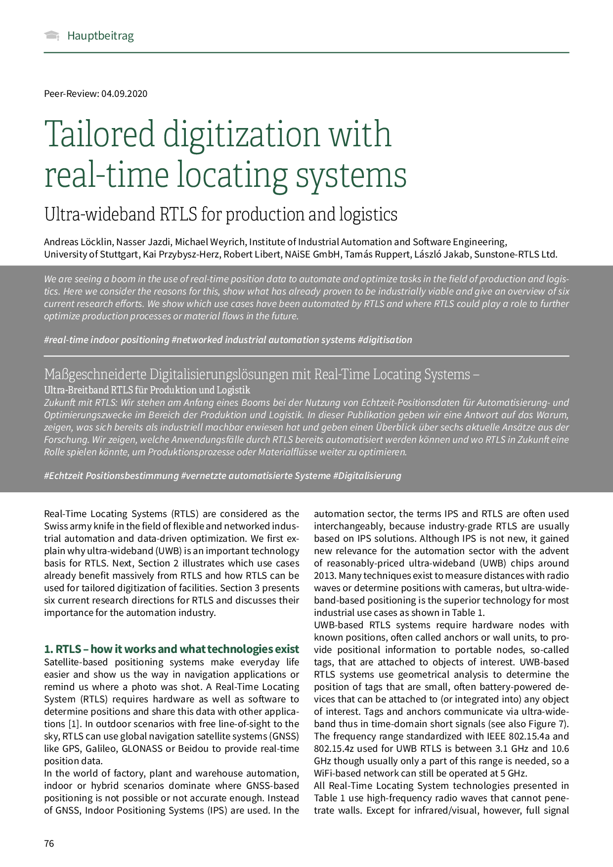 Tailored digitization with real-time locating systems
