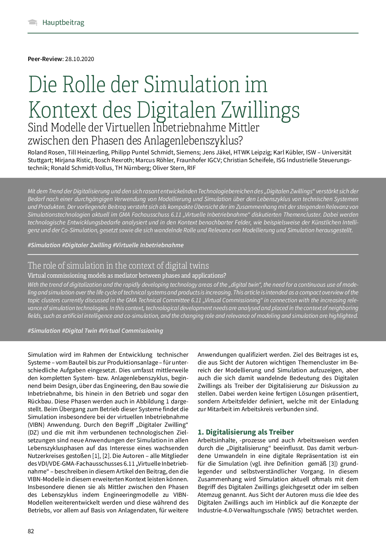 Die Rolle der Simulation im Kontext des Digitalen Zwillings