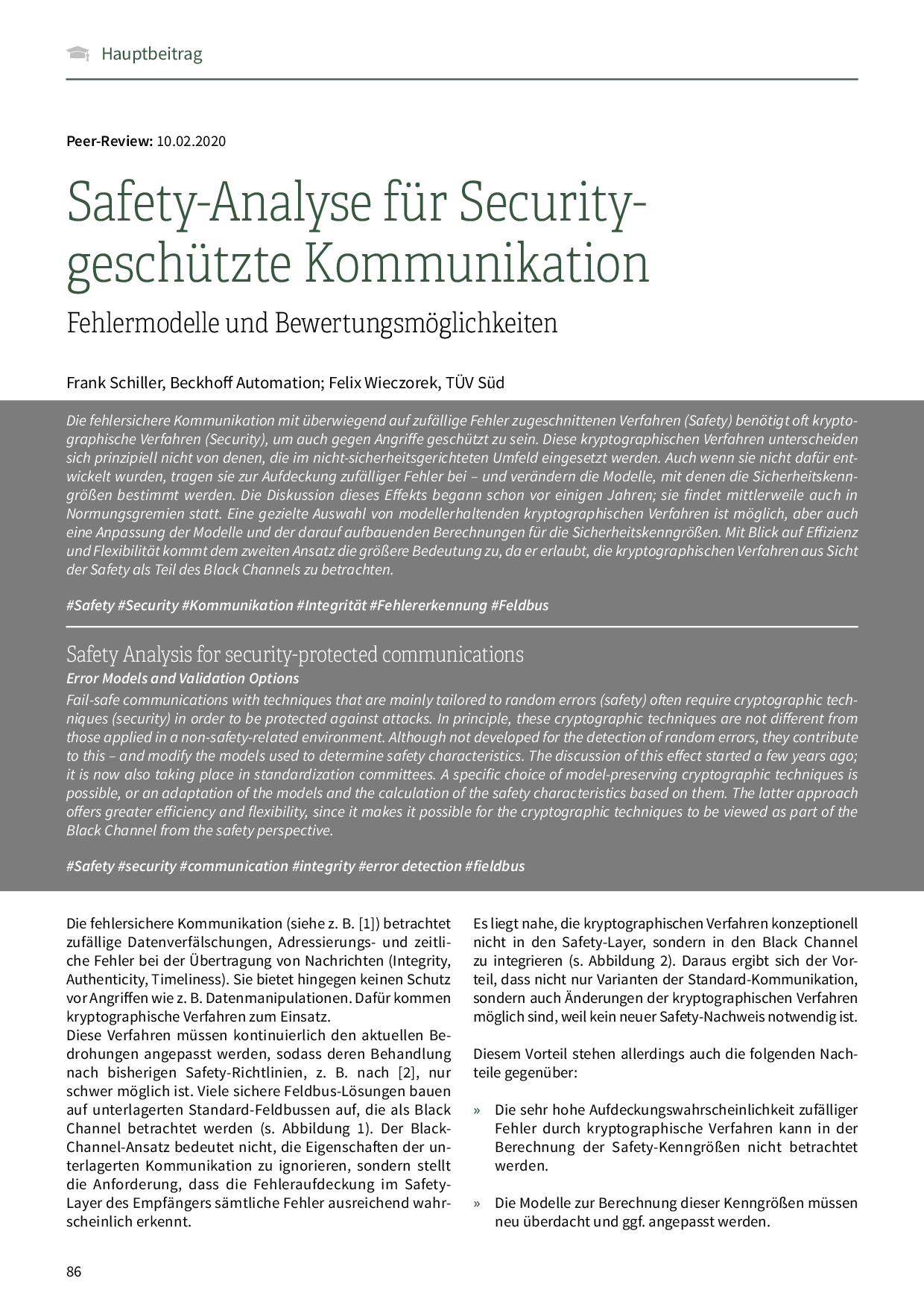 Safety-Analyse für Security-geschützte Kommunikation