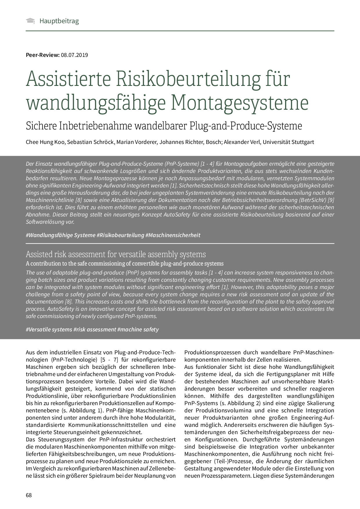 Assistierte Risikobeurteilung für wandlungsfähige Montagesysteme