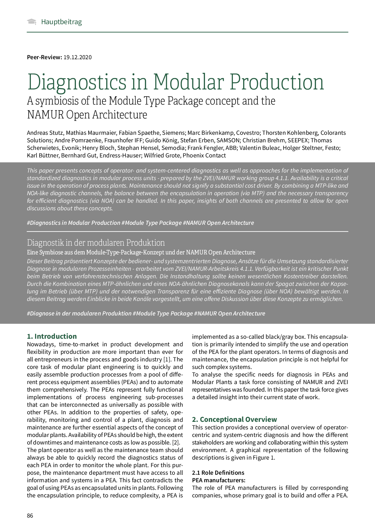 Diagnostics in Modular Production