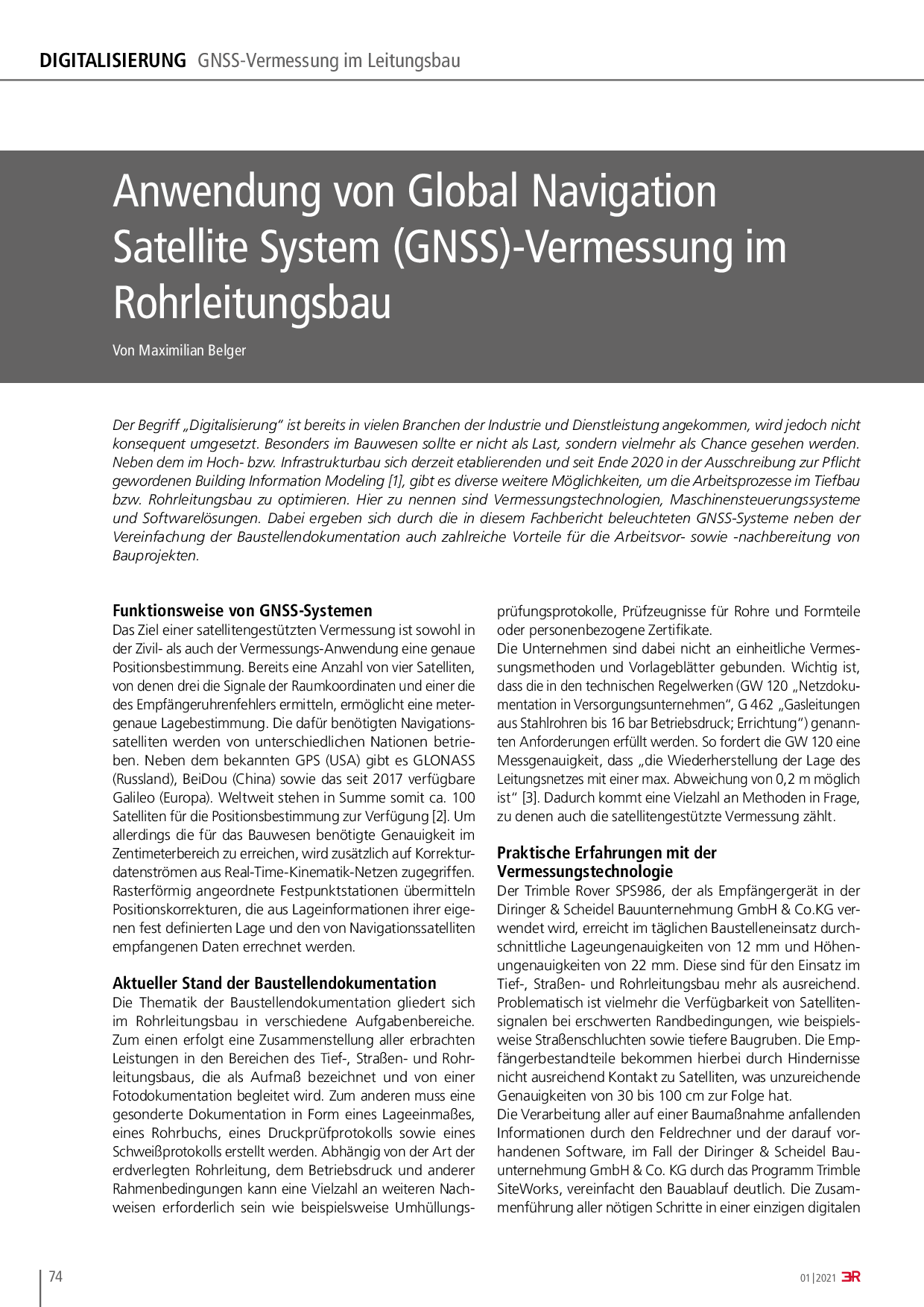 Anwendung von Global Navigation Satellite System (GNSS)-Vermessung im Rohrleitungsbau