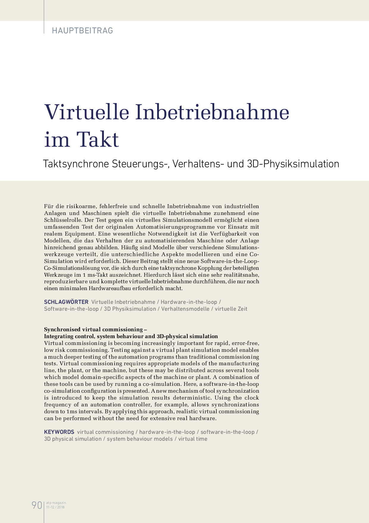 Virtuelle Inbetriebnahme im Takt