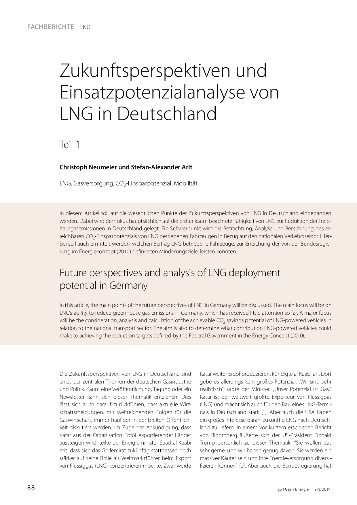 Zukunftsperspektiven und Einsatzpotenzialanalyse von LNG in Deutschland