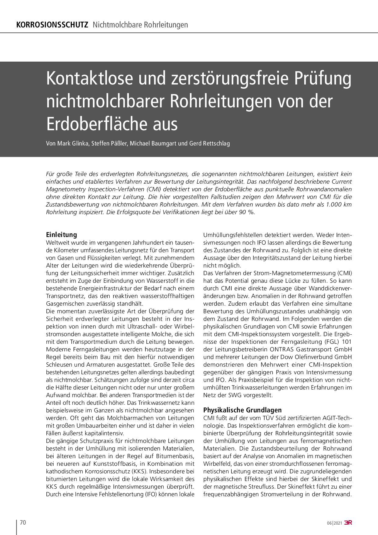 Kontaktlose und zerstörungsfreie Prüfung nichtmolchbarer Rohrleitungen von der Erdoberfläche aus