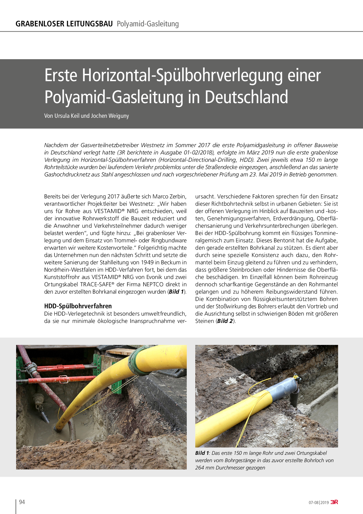 Erste Horizontal-Spülbohrverlegung einer Polyamid-Gasleitung in Deutschland