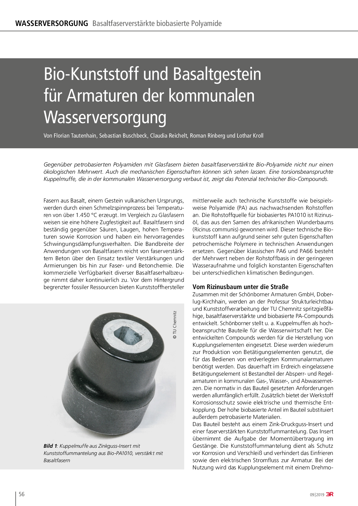 Bio-Kunststoff und Basaltgestein für Armaturen der kommunalen Wasserversorgung