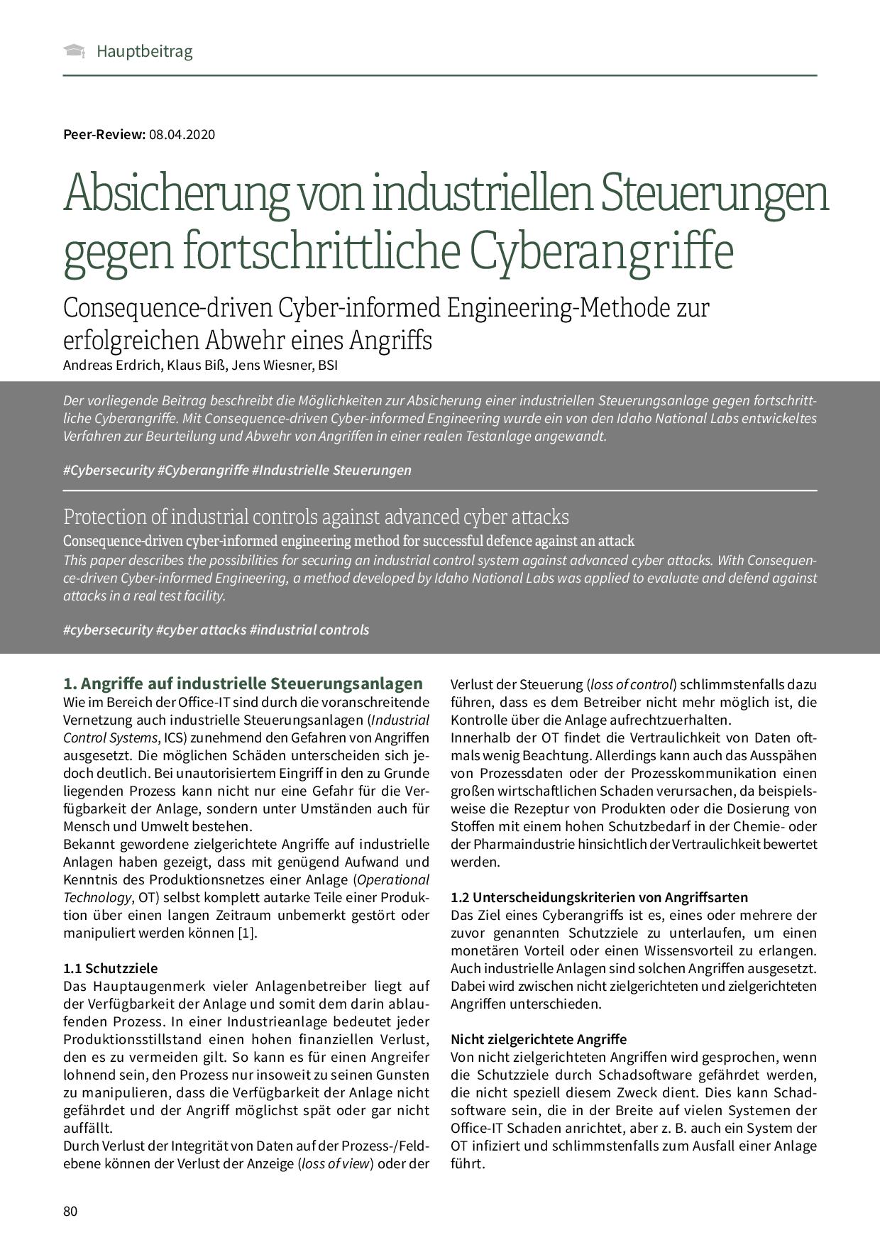 Absicherung von industriellen Steuerungen gegen fortschrittliche Cyberangriffe