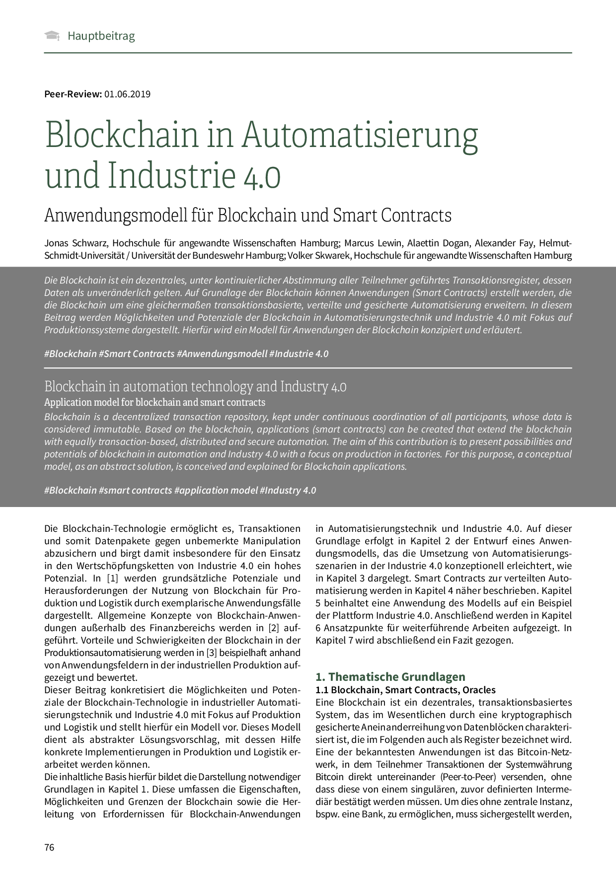 Blockchain in Automatisierung und Industrie 4.0