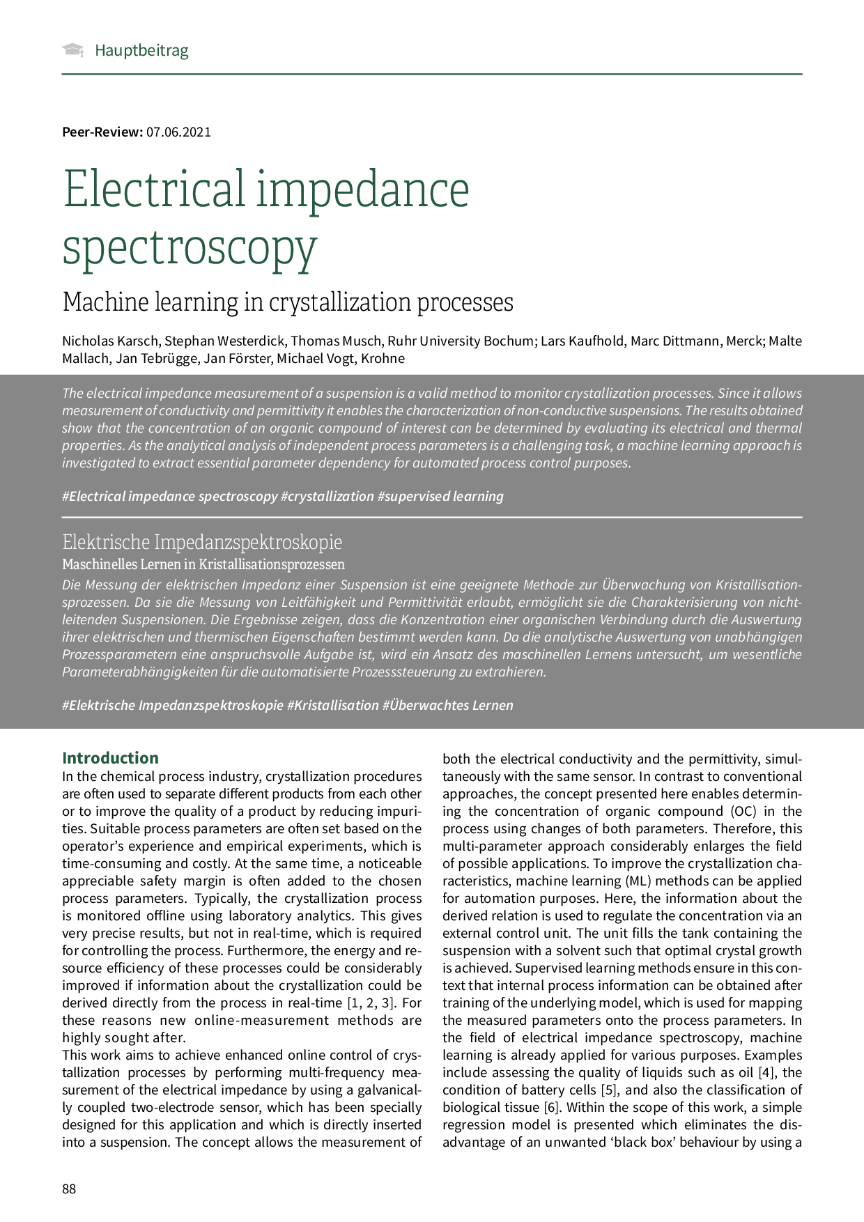 Electrical impedance spectroscopy