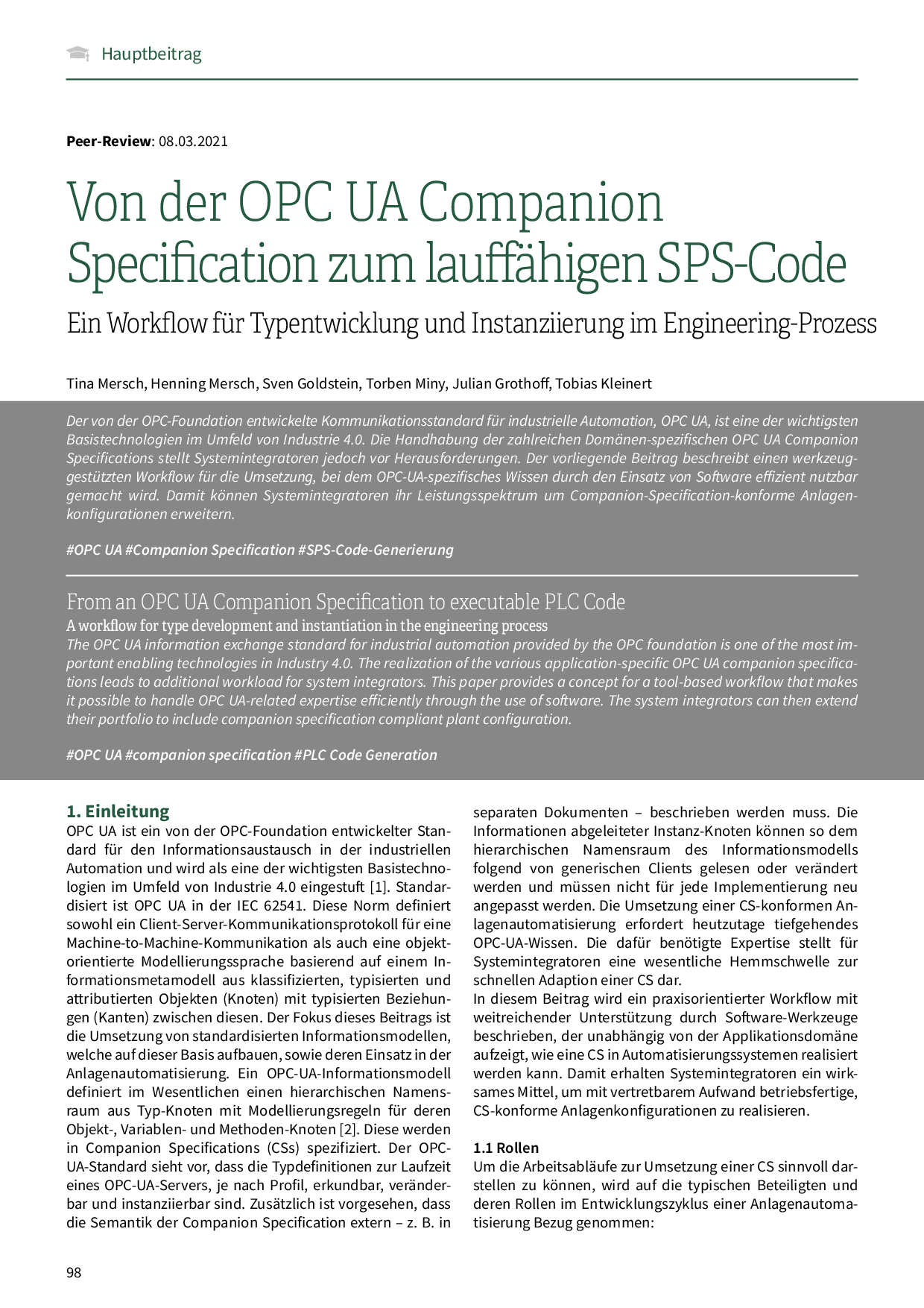 Von der OPC UA Companion Specification zum lauffähigen SPS-Code