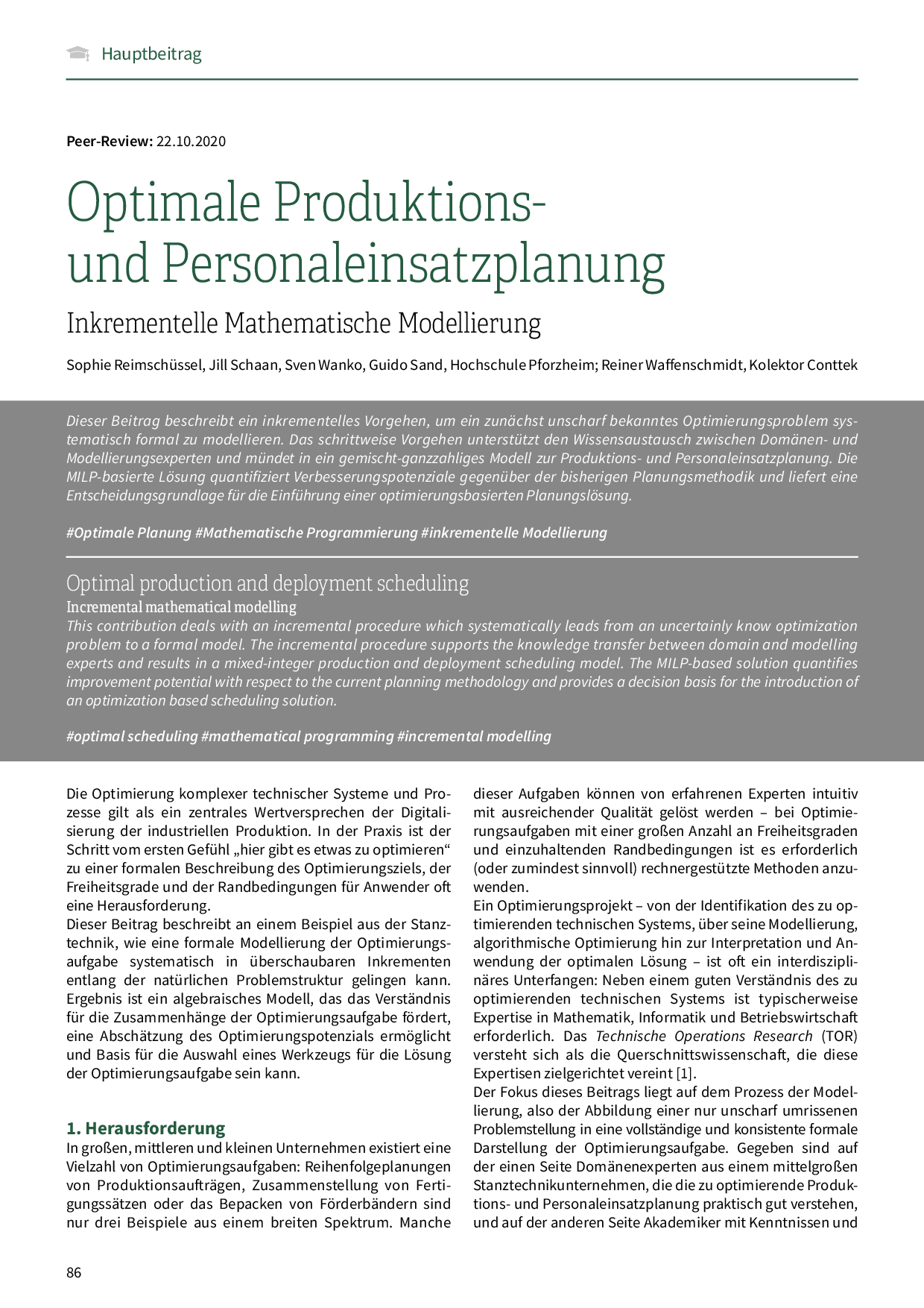 Optimale Produktions- und Personaleinsatzplanung