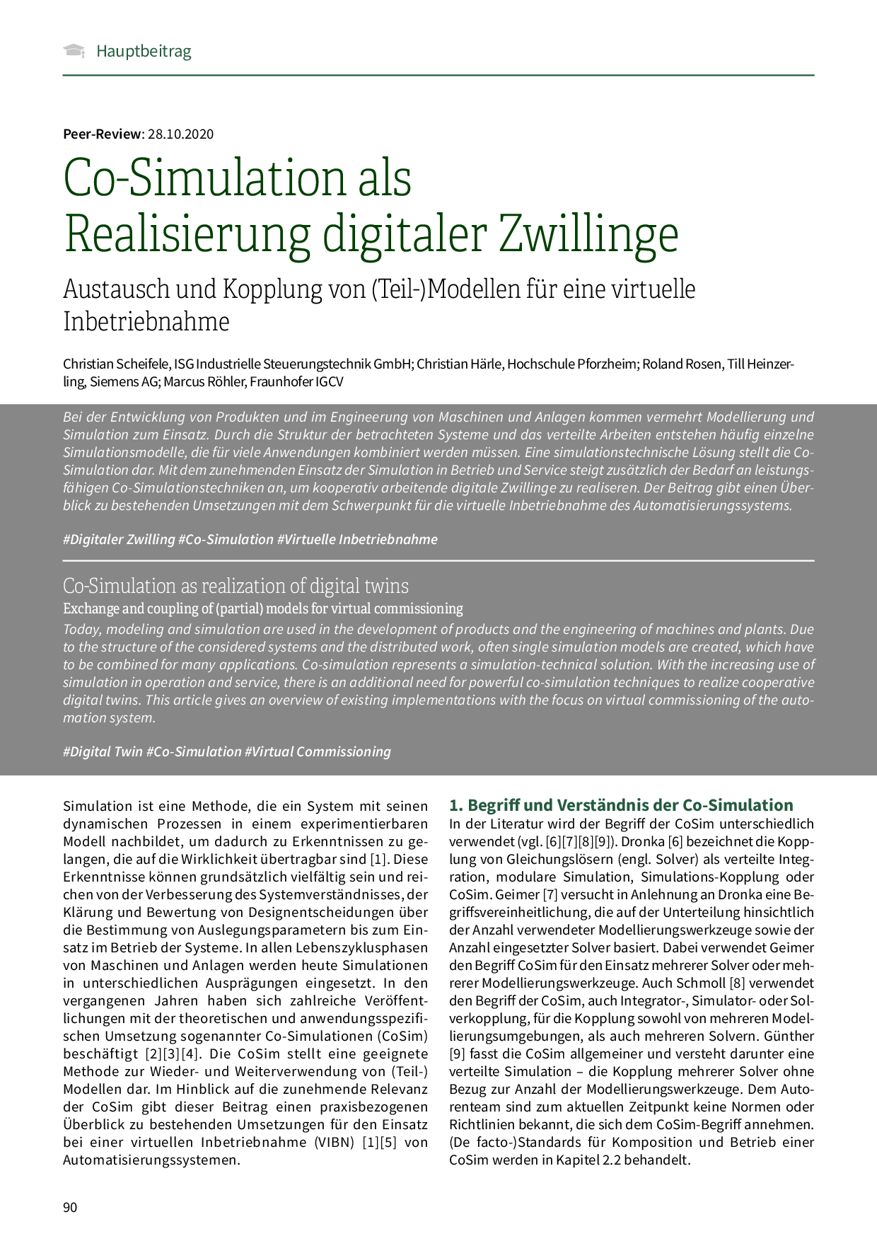 Co-Simulation als Realisierung digitaler Zwillinge