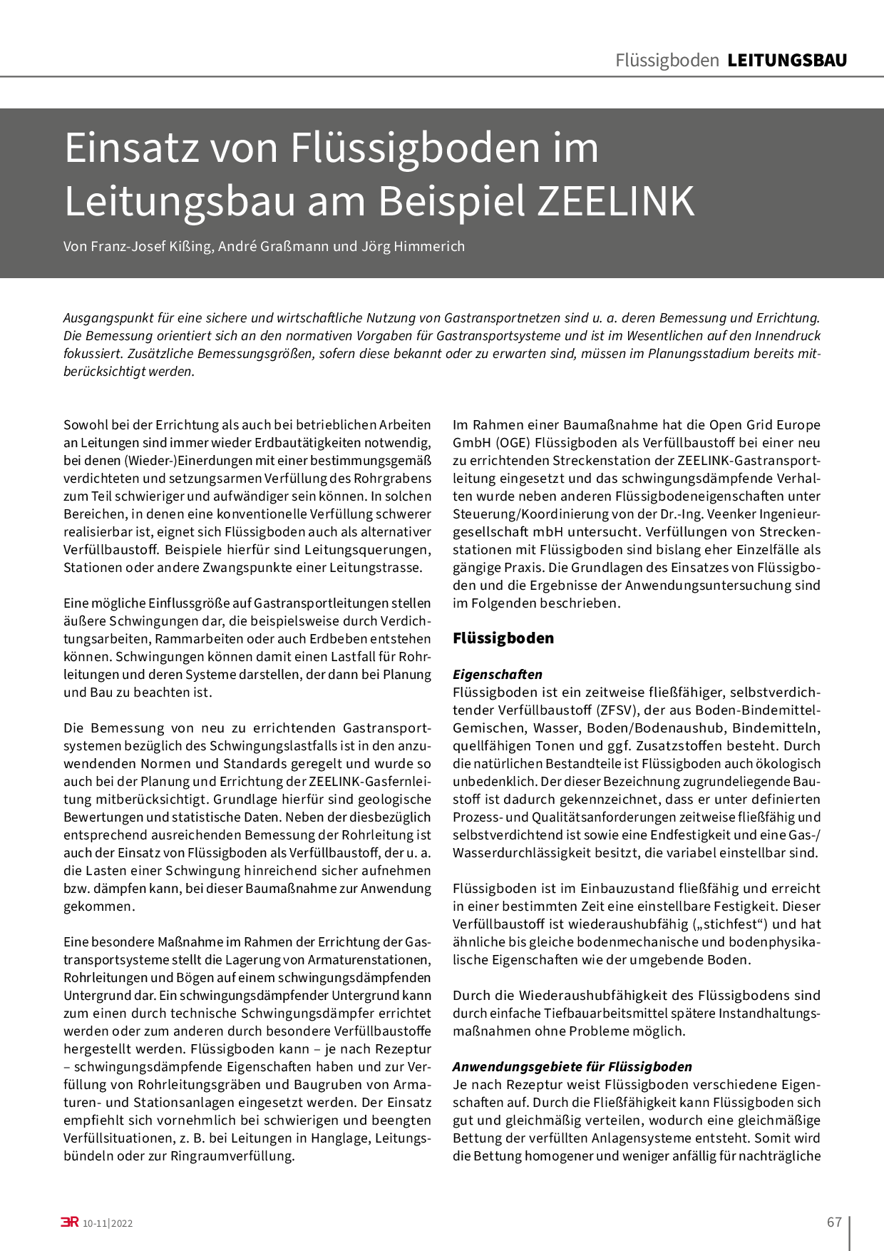 Einsatz von Flüssigboden im Leitungsbau am Beispiel ZEELINK