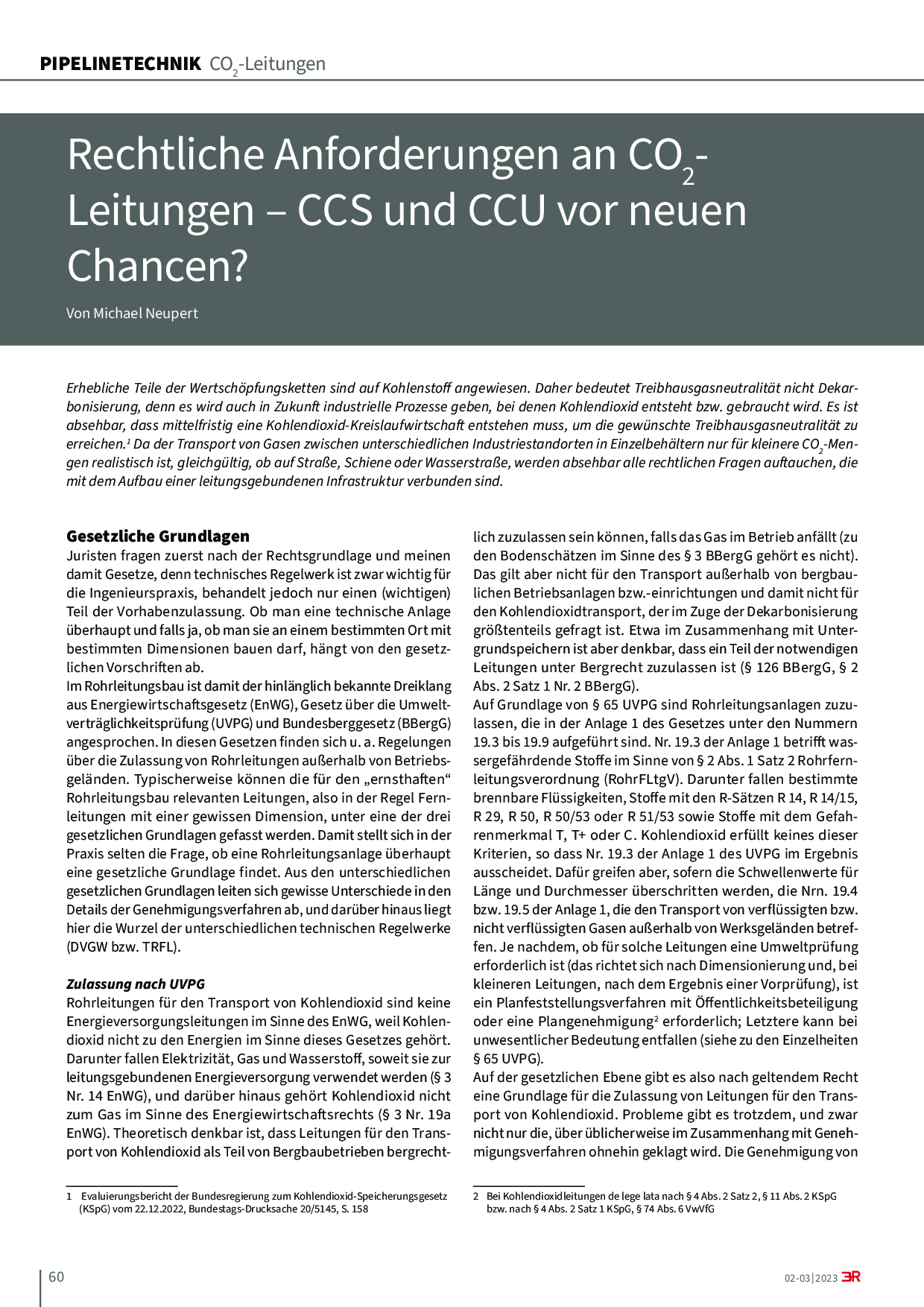 Rechtliche Anforderungen an CO2-Leitungen – CCS und CCU vor neuen Chancen?