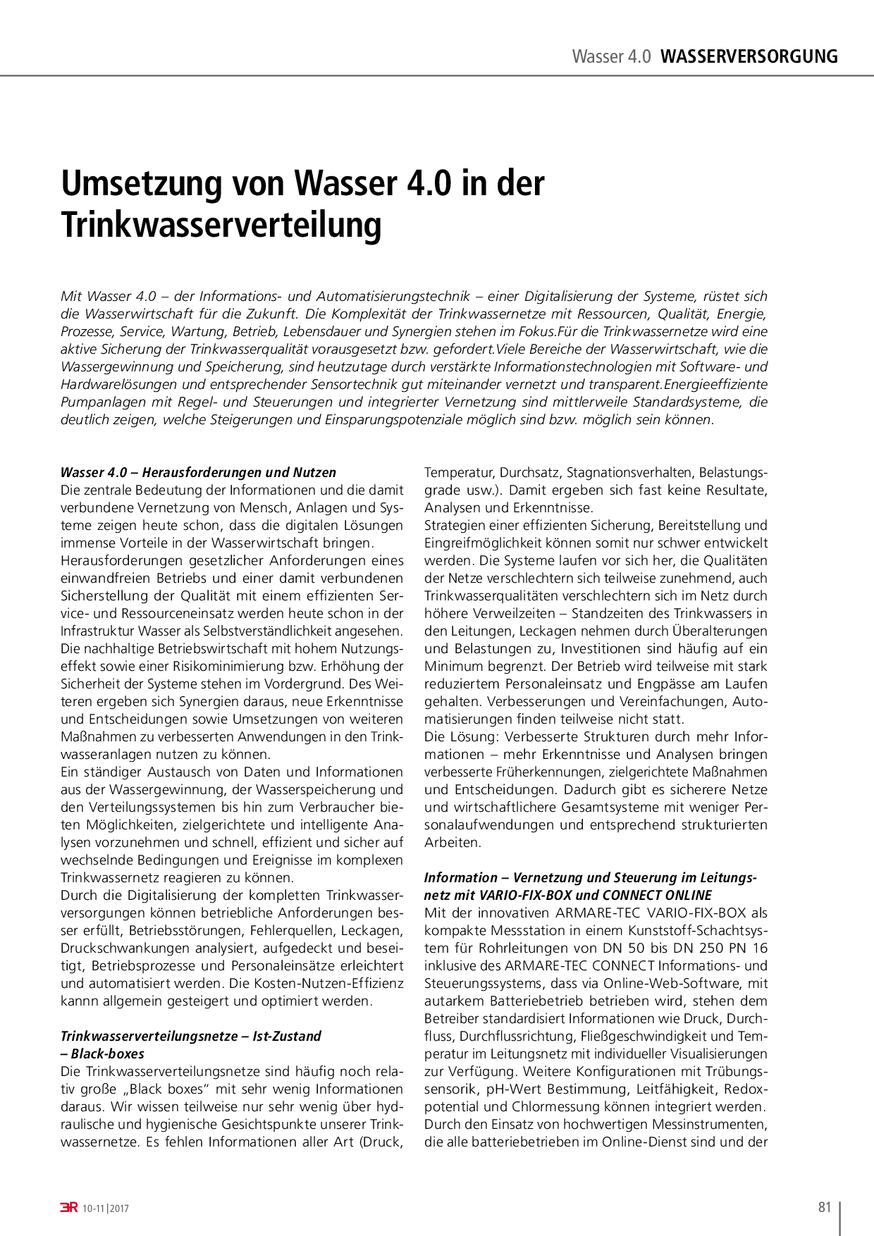 Umsetzung von Wasser 4.0 in der Trinkwasserverteilung