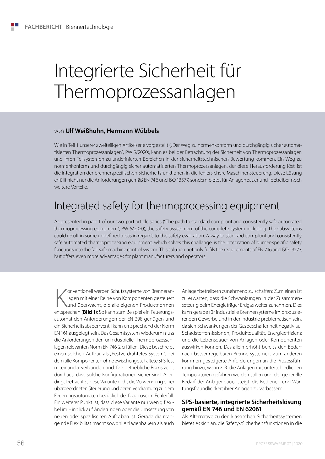 Integrierte Sicherheit für Thermoprozessanlagen