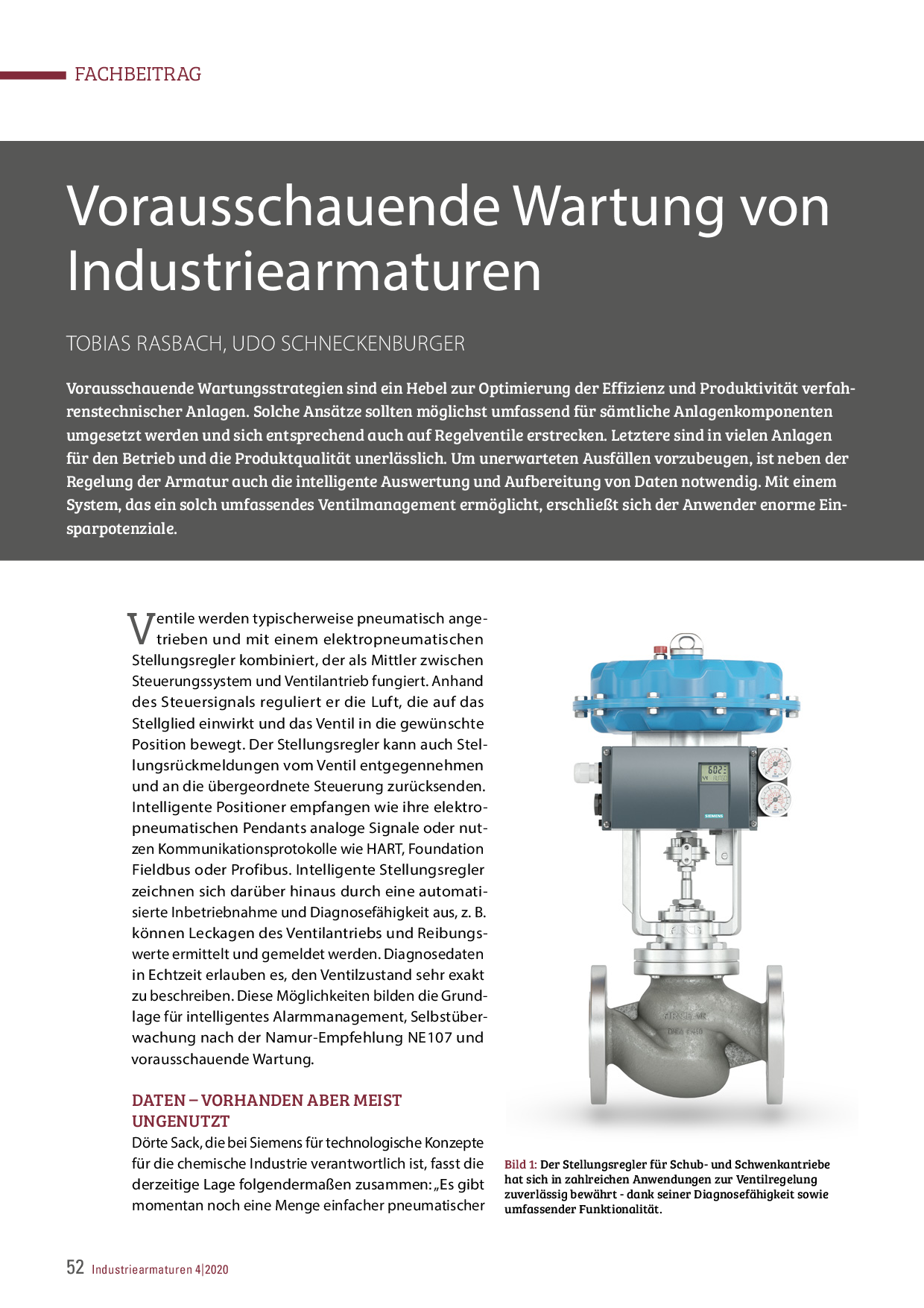 Vorausschauende Wartung von Industriearmaturen