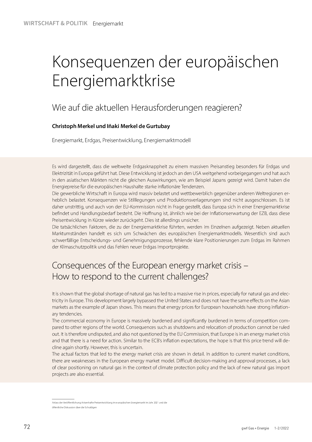 Konsequenzen der europäischen Energiemarktkrise