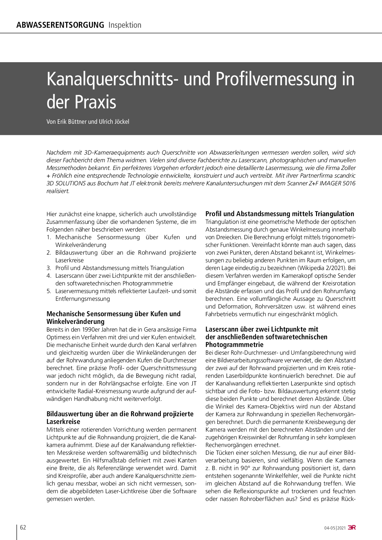 Kanalquerschnitts- und Profilvermessung in der Praxis