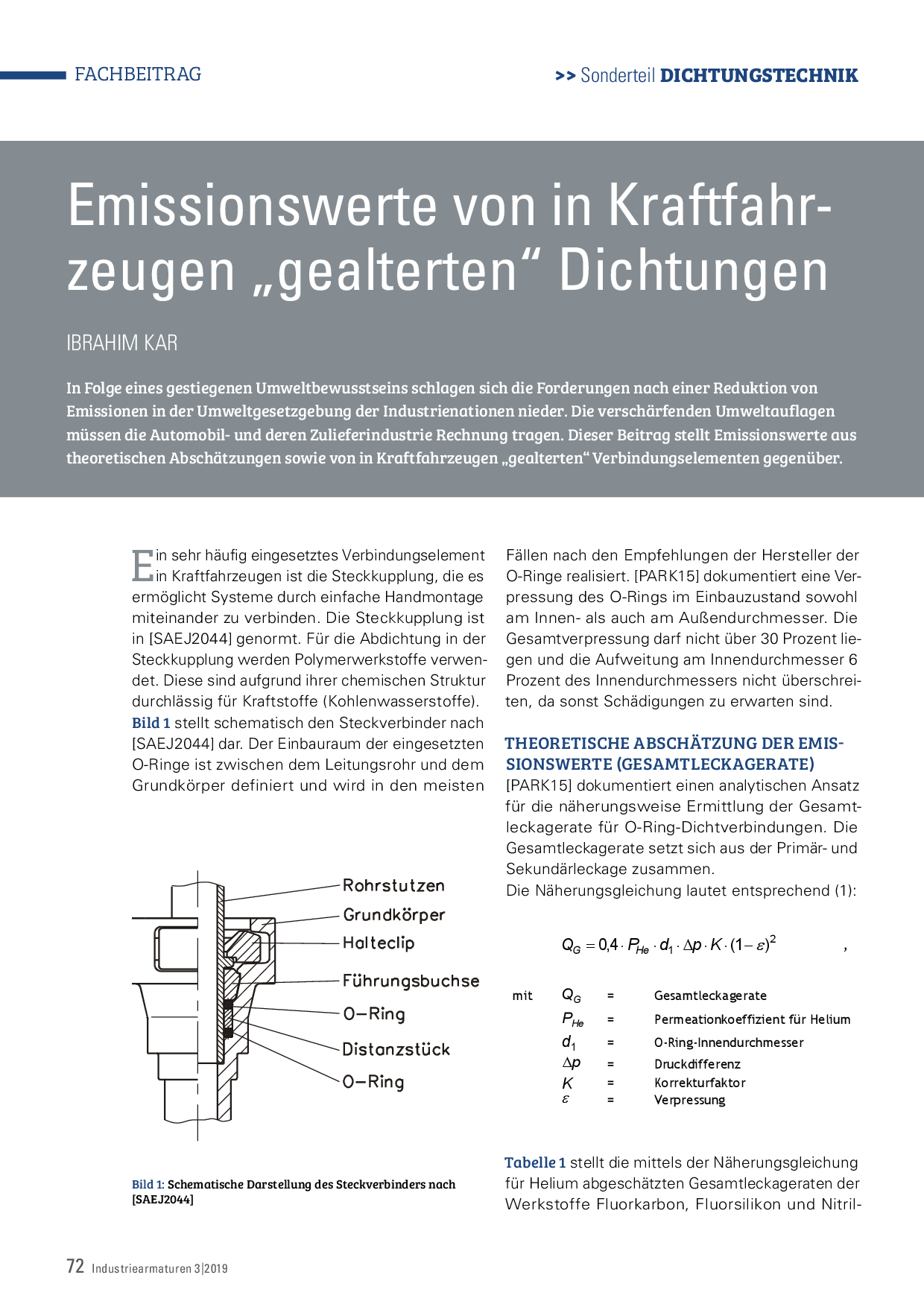 Emissionswerte von in Kraftfahrzeugen „gealterten“ Dichtungen