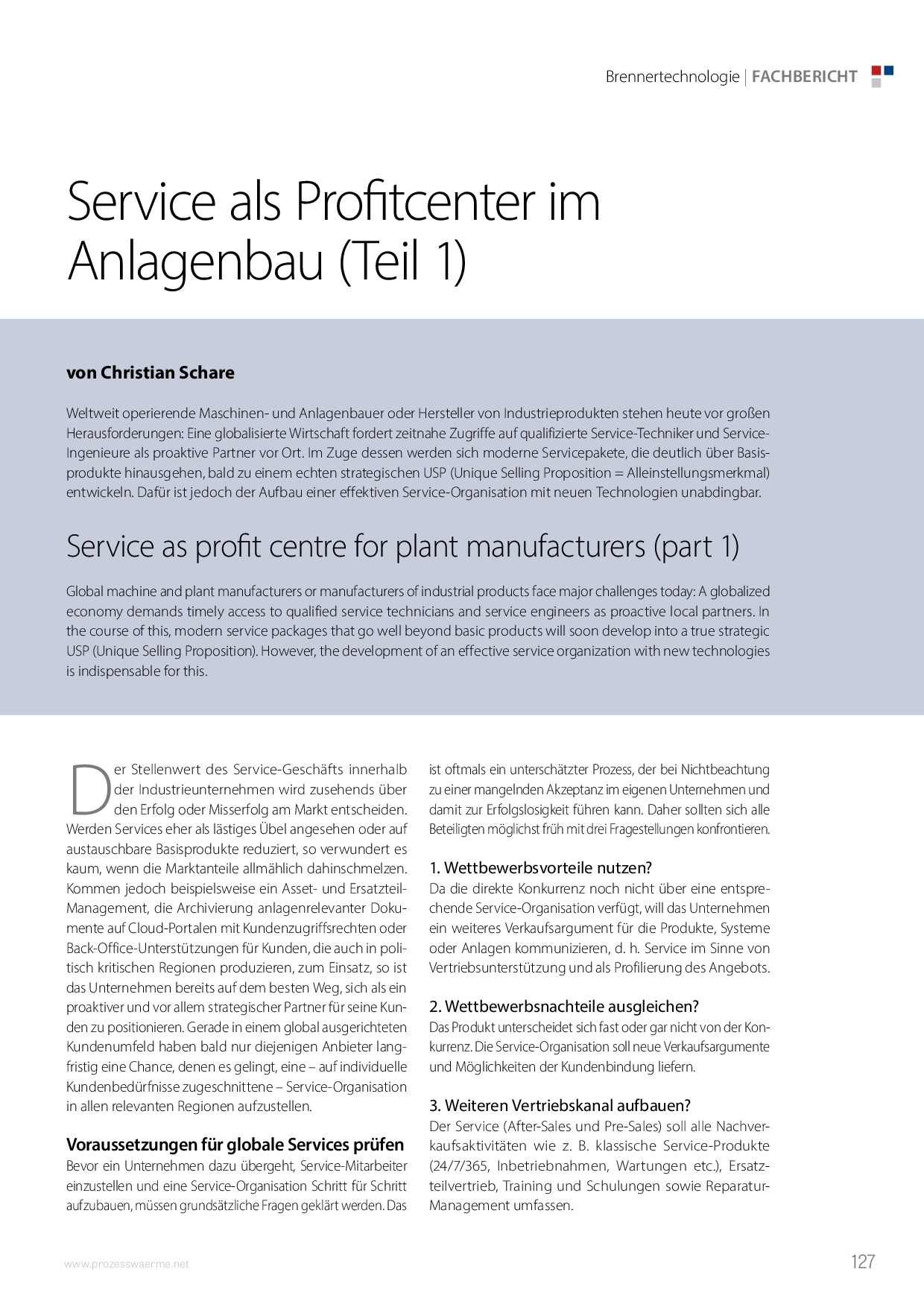 Service als Profitcenter im Anlagenbau (Teil 1)