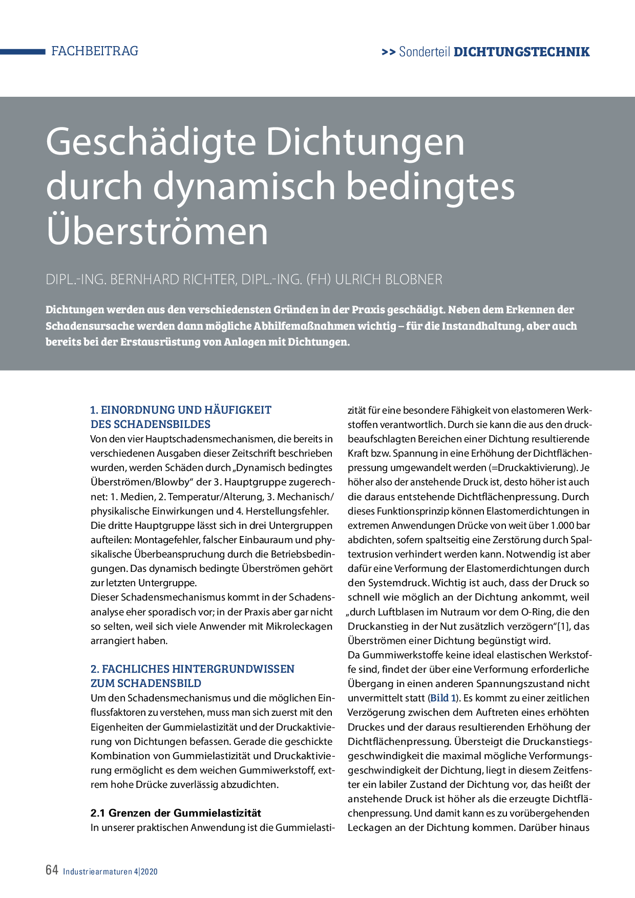 Geschädigte Dichtungen durch dynamisch bedingtes Überströmen