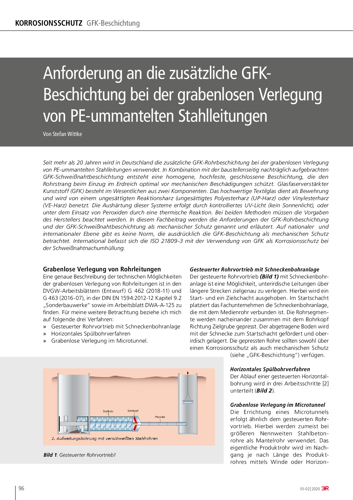 Anforderung an die zusätzliche GFK-Beschichtung bei der grabenlosen Verlegung von PE-ummantelten Stahlleitungen