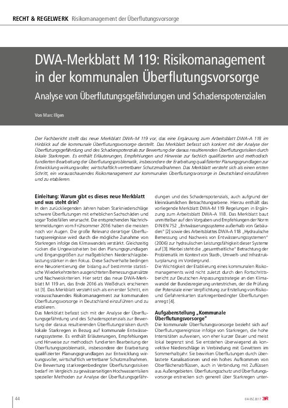 DWA-Merkblatt M 119: Risikomanagement in der kommunalen Überflutungsvorsorge