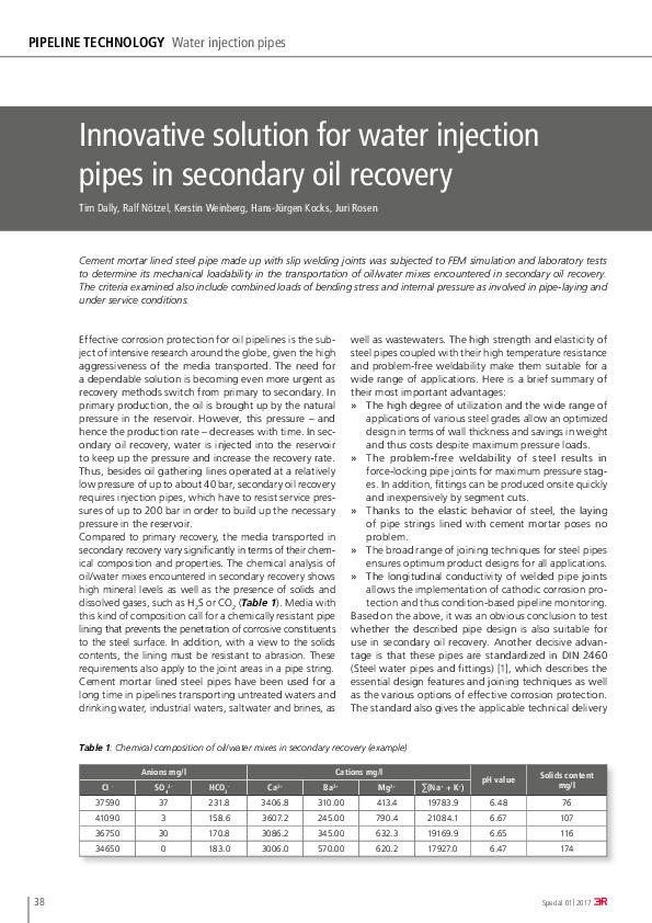 Innovative solution for water injection pipes in secondary oil recovery