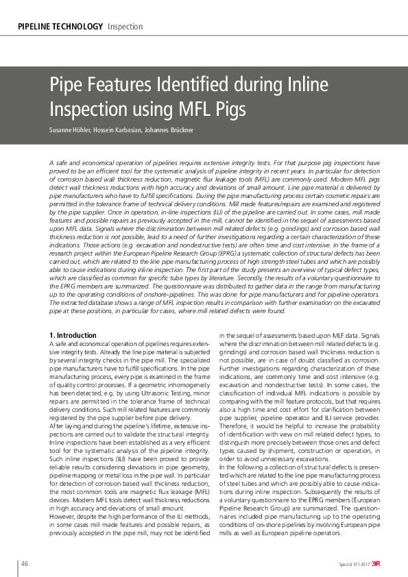 Pipe Features Identified during Inline Inspection using MFL Pigs