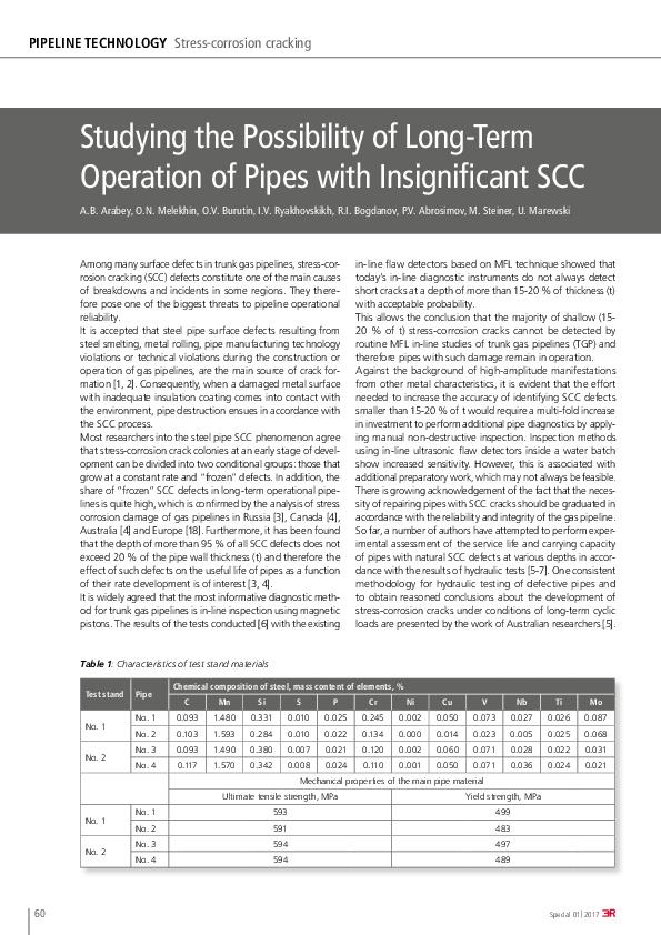 Studying the Possibility of Long-Term Operation of Pipes with Insignificant SCC