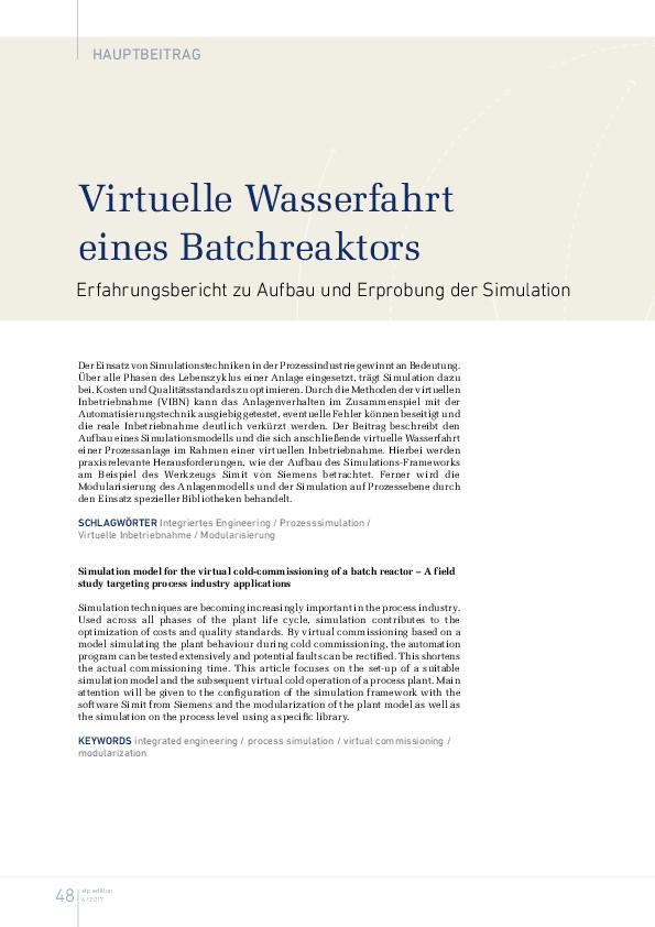 Virtuelle Wasserfahrt eines Batchreaktors