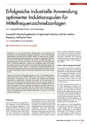 Erfolgreiche industrielle Anwendung optimierter Induktionsspulen für Mittelfrequenzschmelzanlagen  Teil 2: Energieeffizienter Einsatz und Anwendungen