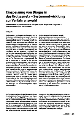 Einspeisung Von Biogas In Das Erdgasnetz Systementwicklung Zur