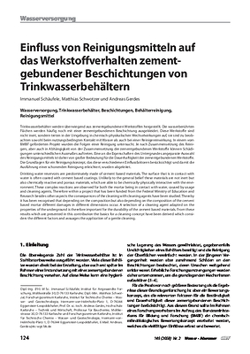 Einfluss von Reinigungsmitteln auf das Werkstoffverhalten zement-gebundener Beschichtungen von Trinkwasserbehältern