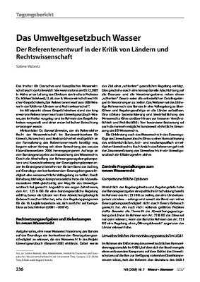 Das Umweltgesetzbuch Wasser – Der Referentenentwurf in der Kritik von Ländern und Rechtswissenschaft