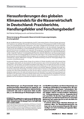 Herausforderungen des globalen Klimawandels für die Wasserwirtschaft in Deutschland: Praxisberichte, Handlungsfelder und Forschungsbedarf