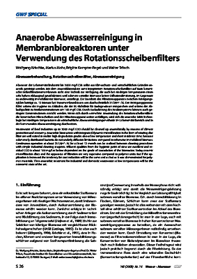 Anaerobe Abwasserreinigung in Membranbioreaktoren unter -Verwendung des Rotationsscheibenfilters