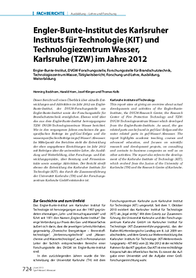 Engler-Bunte-Institut des Karlsruher Instituts für Technologie (KIT) und Technologiezentrum Wasser, Karlsruhe (TZW) im Jahre 2012