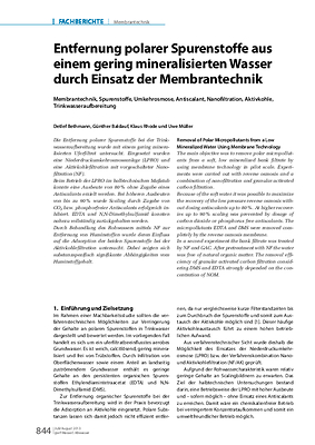 Entfernung polarer Spurenstoffe aus einem gering mineralisierten Wasser durch Einsatz der Membrantechnik