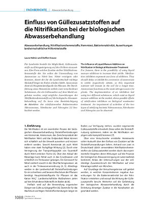 Einfluss von Güllezusatzstoffen auf die Nitrifikation bei der biologischen Abwasserbehandlung