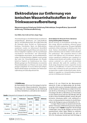 Elektrodialyse zur Entfernung von ionischen Wasserinhaltsstoffen in der Trinkwasseraufbereitung