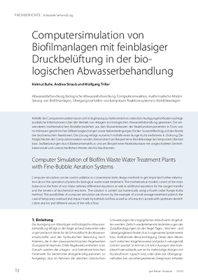 Computersimulation von Biofilmanlagen mit feinblasiger Druck belüftung in der biologischen Abwasserbehandlung