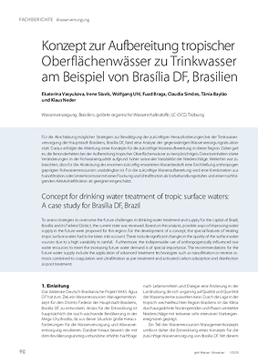 Konzept zur Aufbereitung tropischer Oberflächenwässer zu Trinkwasser am Beispiel von Brasília DF, Brasilien