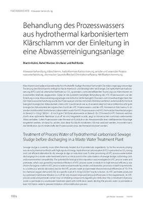 Behandlung des Prozesswassers aus hydrothermal karbonisiertem Klärschlamm vor der Einleitung in eine Abwasserreinigungsanlage